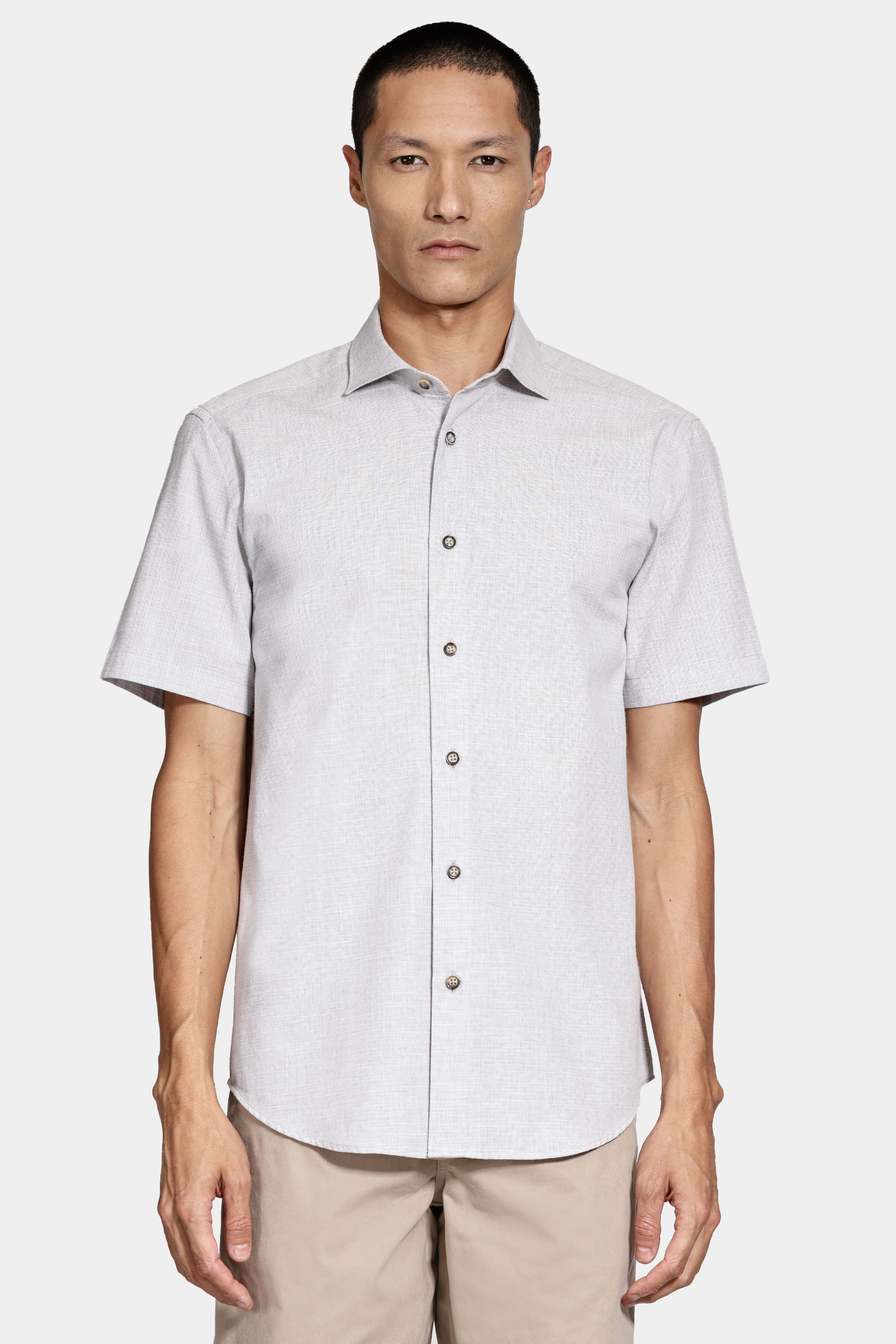 Camisa Manga Curta Slim Algodão Flame Soft Areia