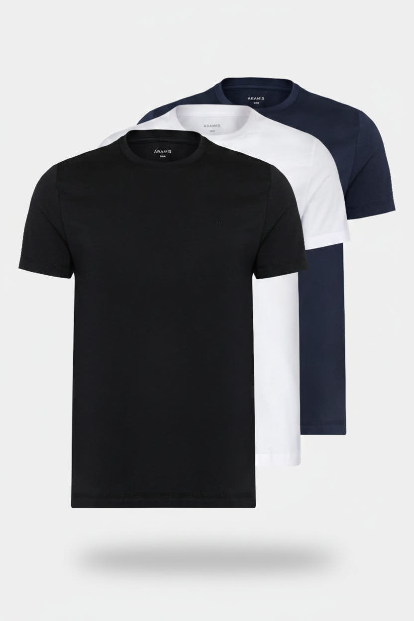 Kit 3 Camisetas Básicas Manga Curta Branca | Marinho | Preto