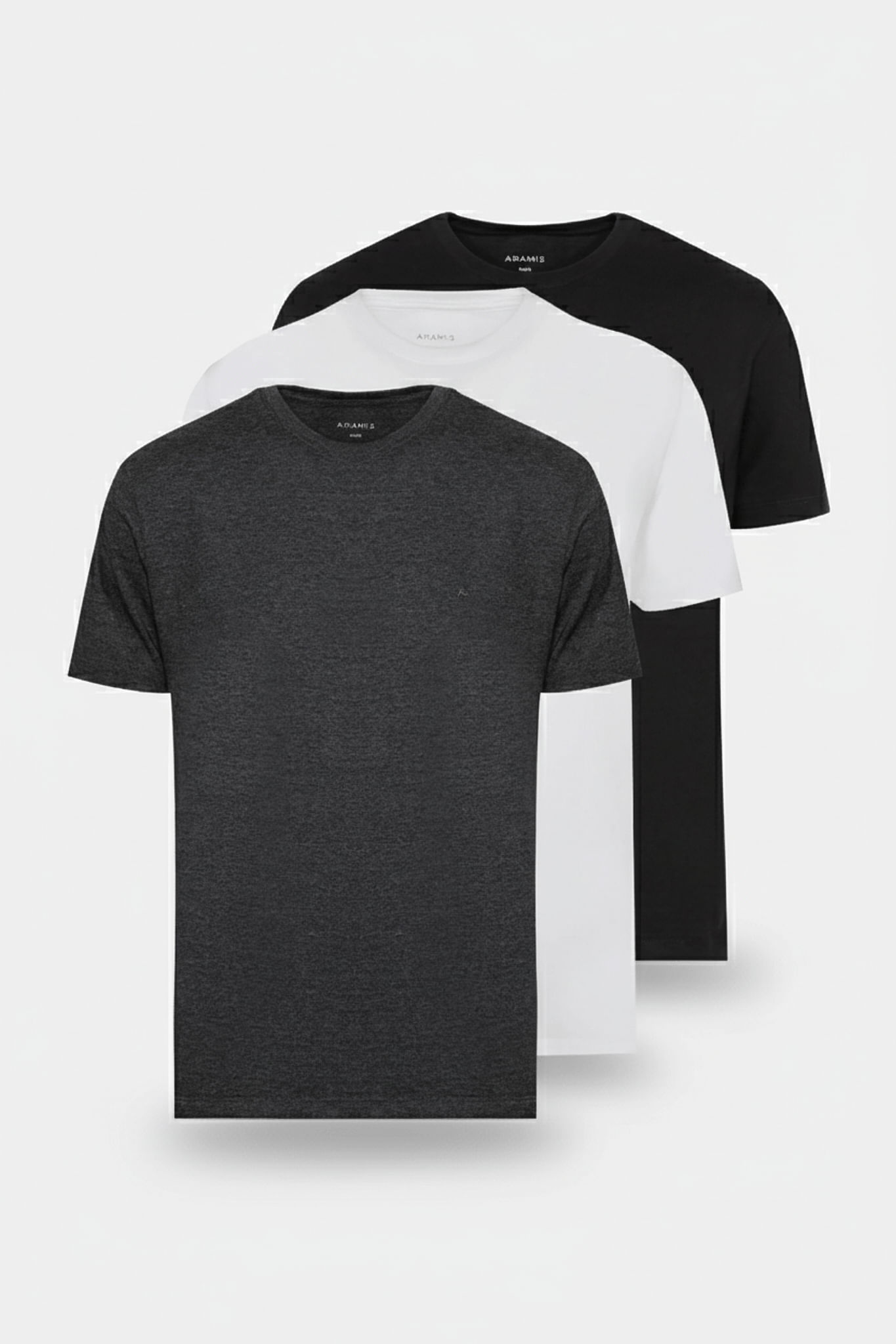 Kit 3 Camisetas Básicas Manga Curta Branca | Grafite | Preto