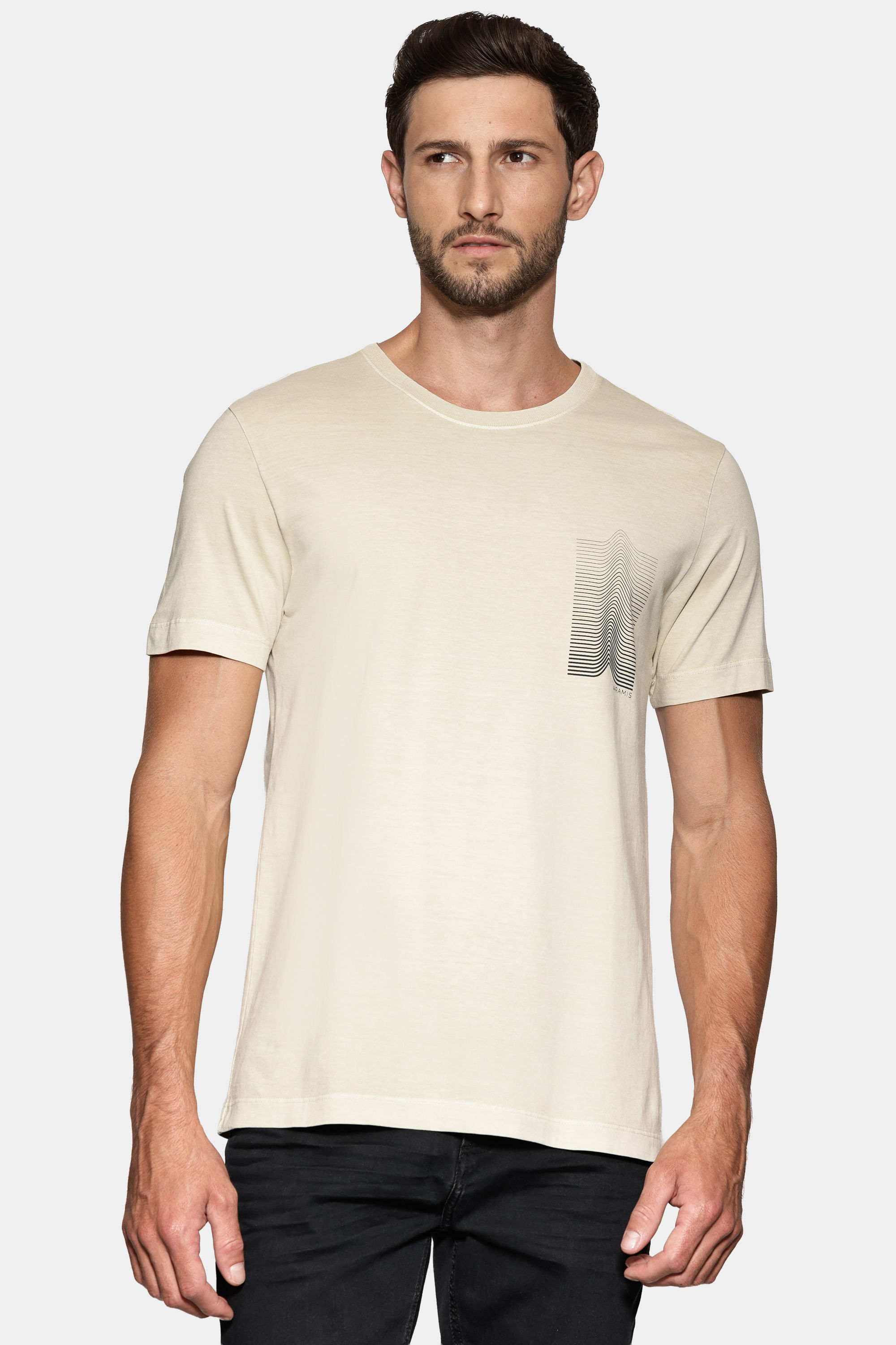 Camiseta Manga Curta Estampada Linhas Marfim 117