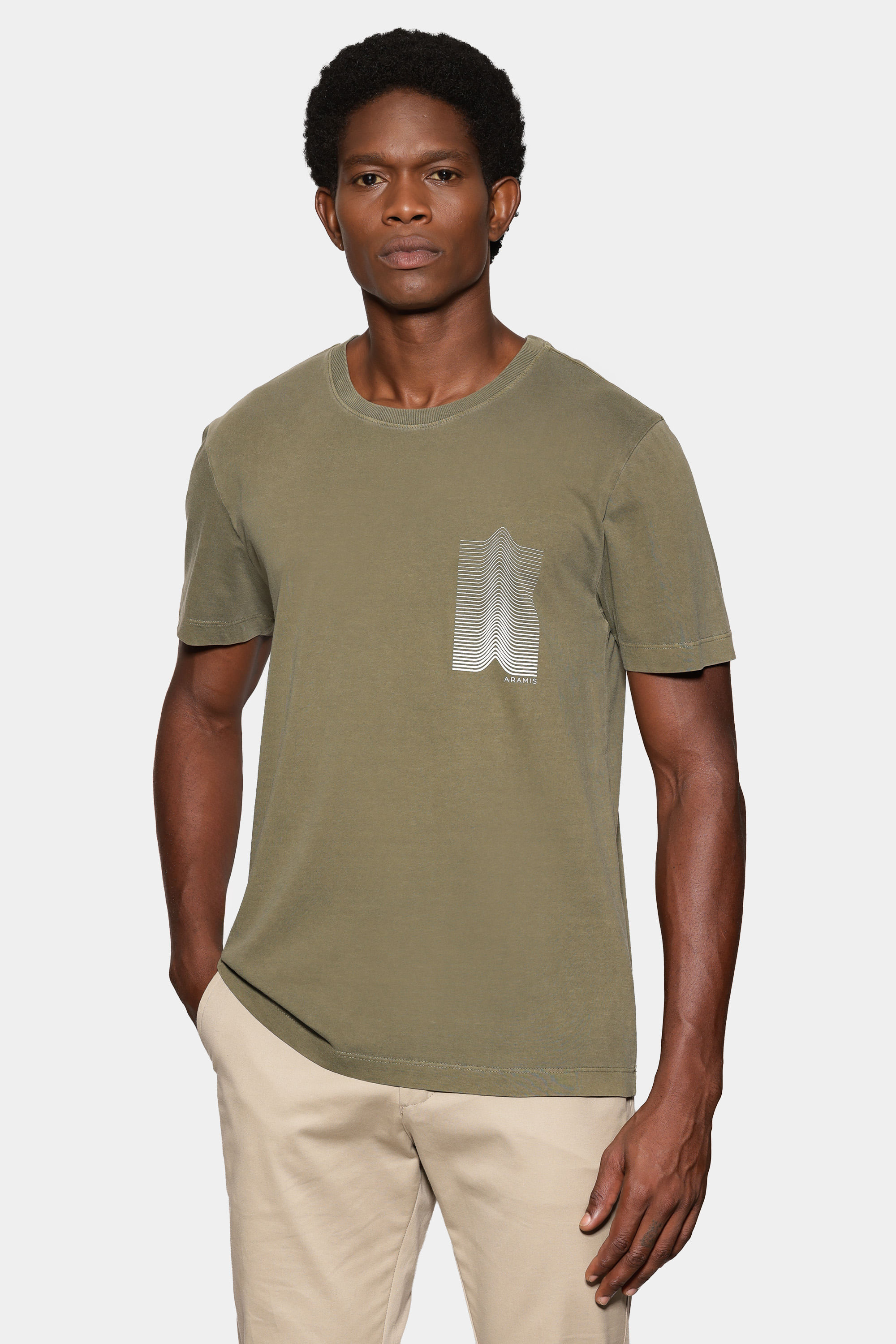 Camiseta Manga Curta Estampada Linhas Matcha 117